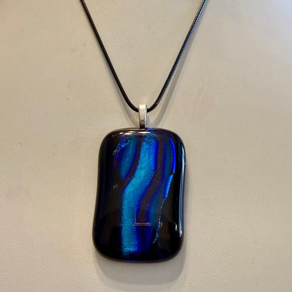 Bold Vibrant Blue & Black Dichroic Glass Handcrafted Pendant - Picture 5 of 6